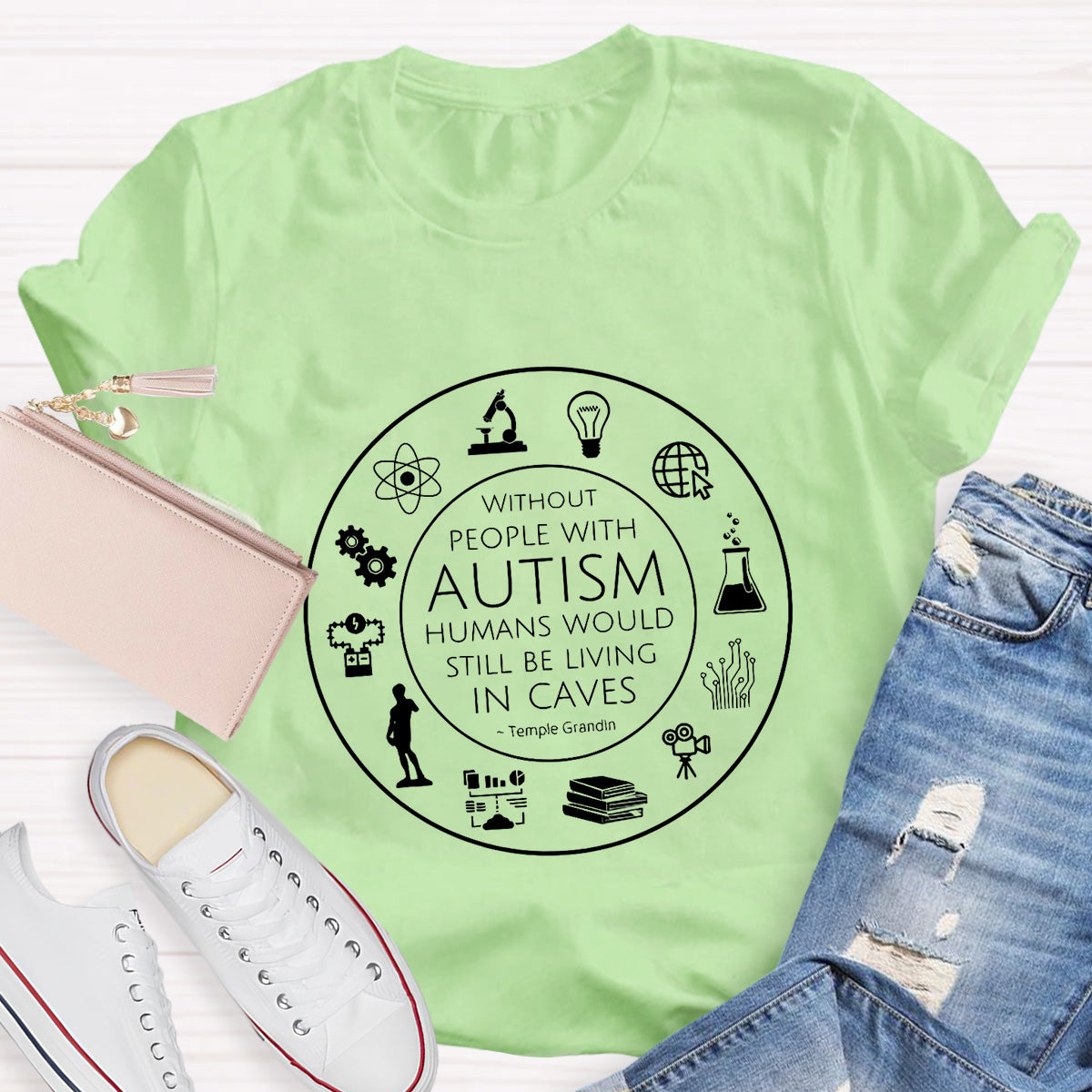 Human Would Still Be Living In Caves Teacher T-Shirt