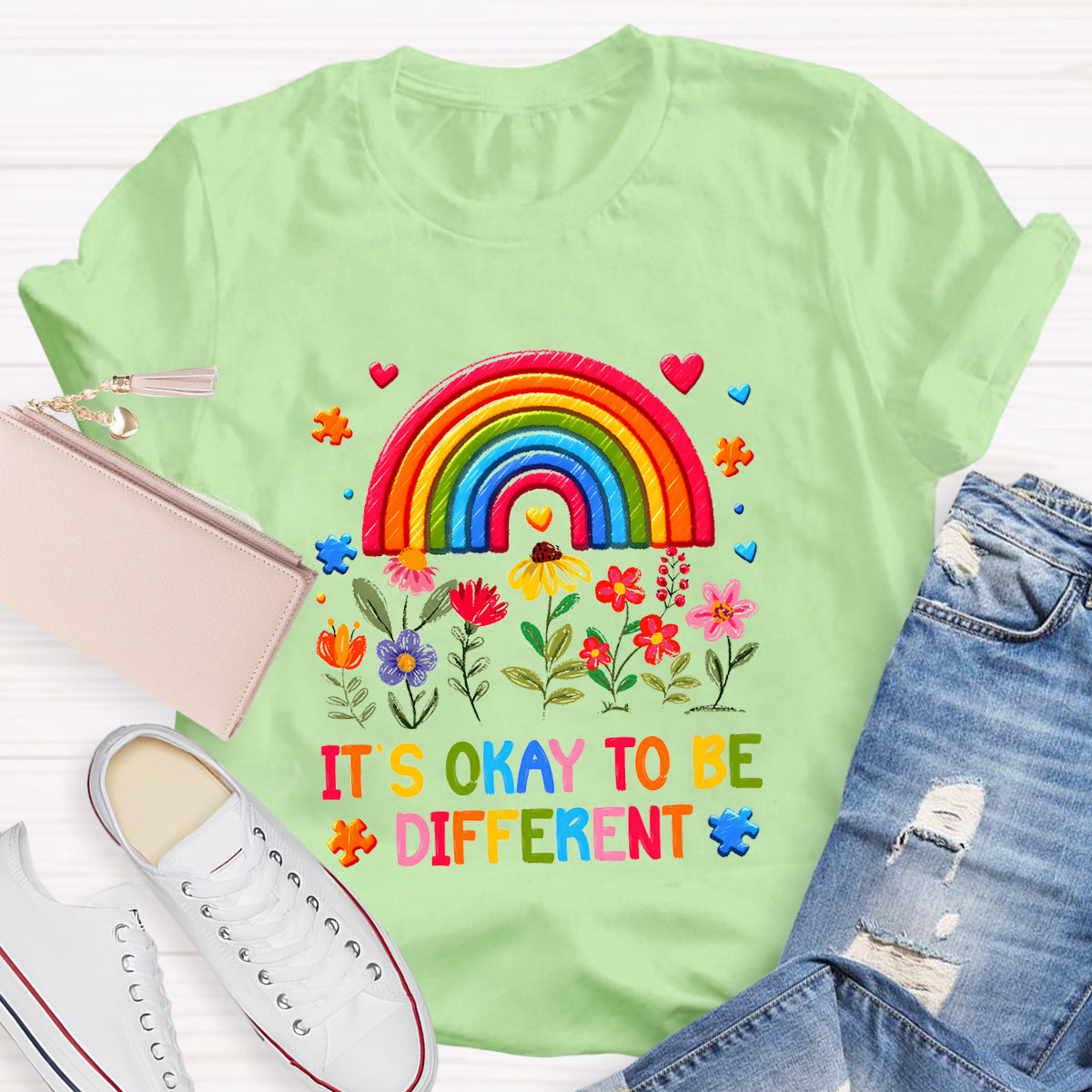 It's Okay to Be Different Floral Rainbow T-Shirt