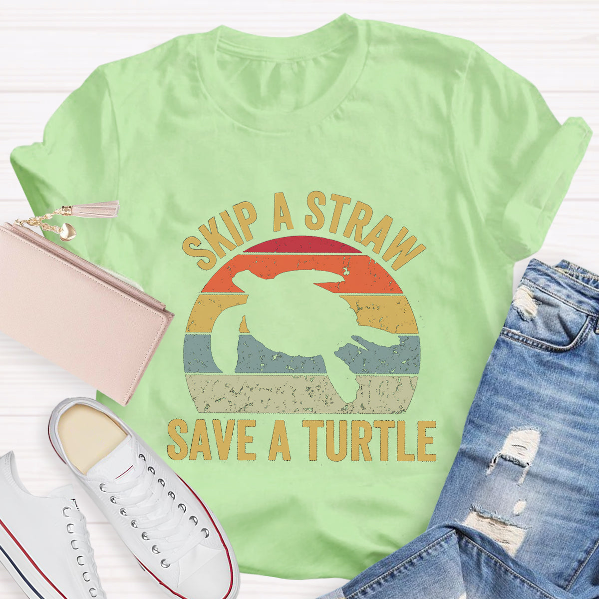Skip A Straw Save A Turtle Earth Day T-Shirt