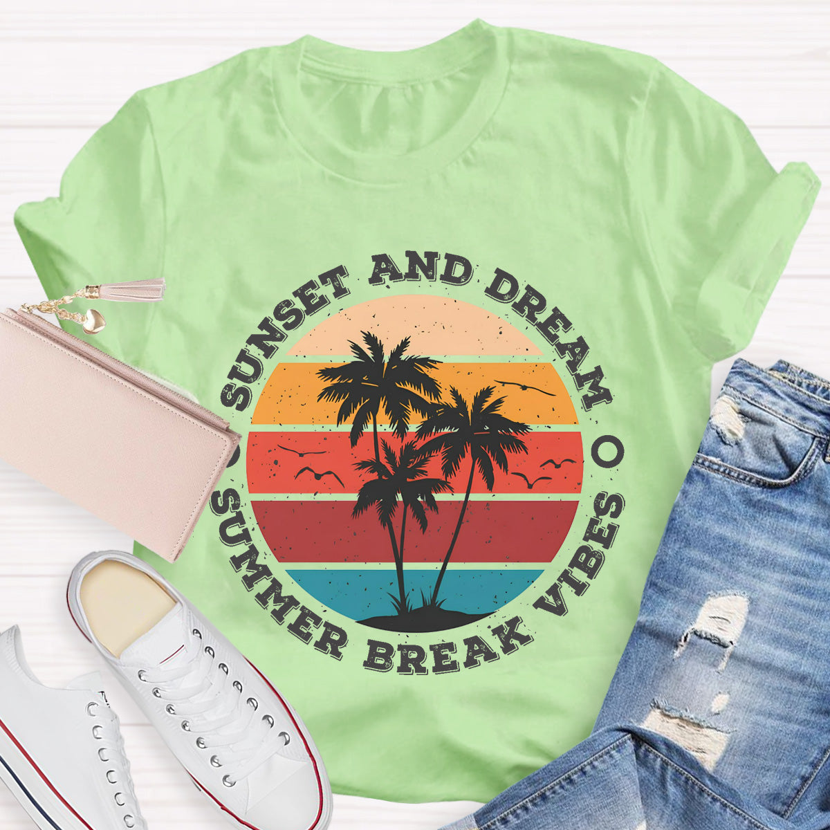 Sunset And Dream Summer Break Vibes Teacher T-Shirt