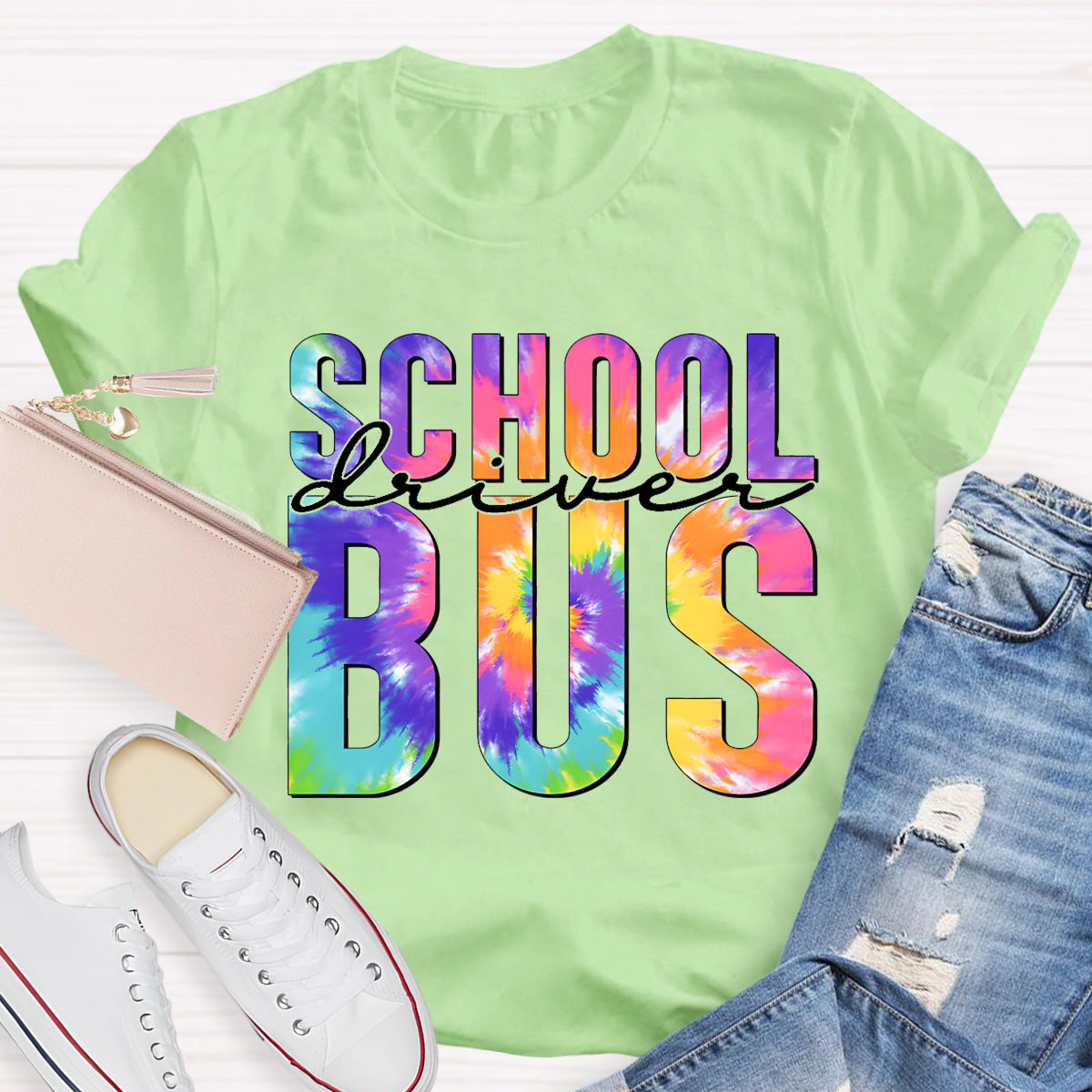 Colorful Printed School Bus Driver T-Shirt