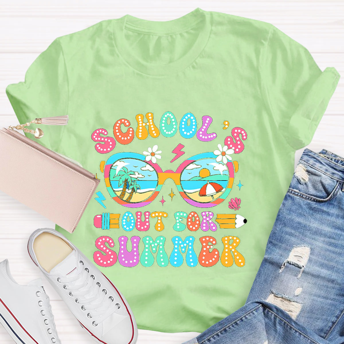 School's Out For Summer Beach Pencil Teacher T-Shirt