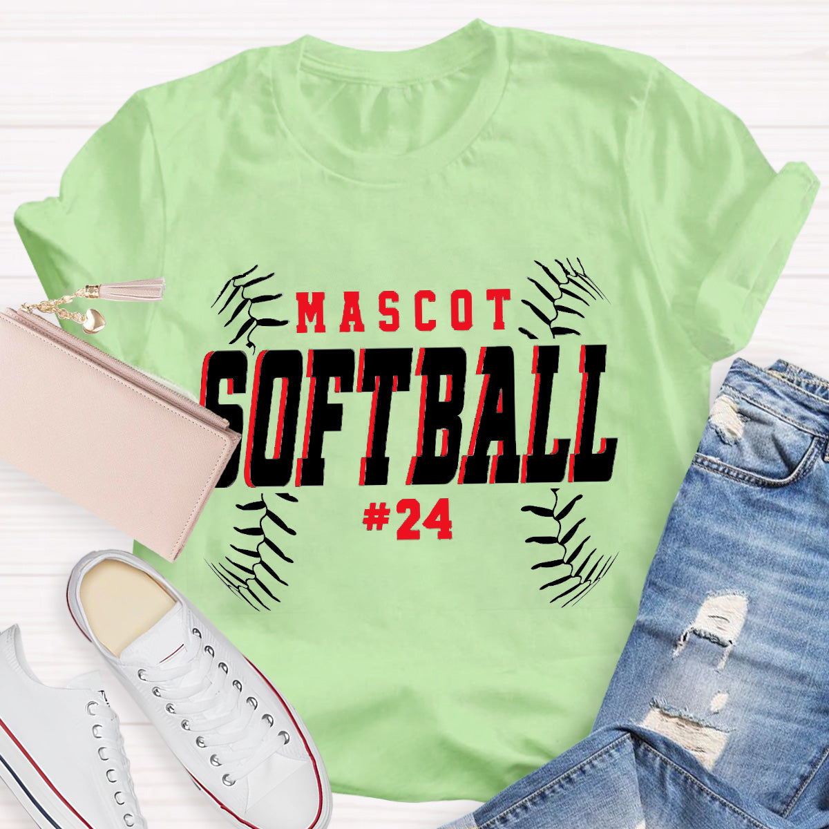 Personalized Mascot And Number Softball Game T-Shirt