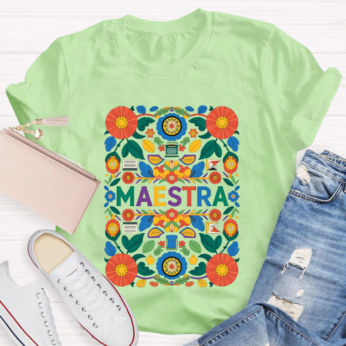 Vintage Floral Maestra Teacher T-Shirt