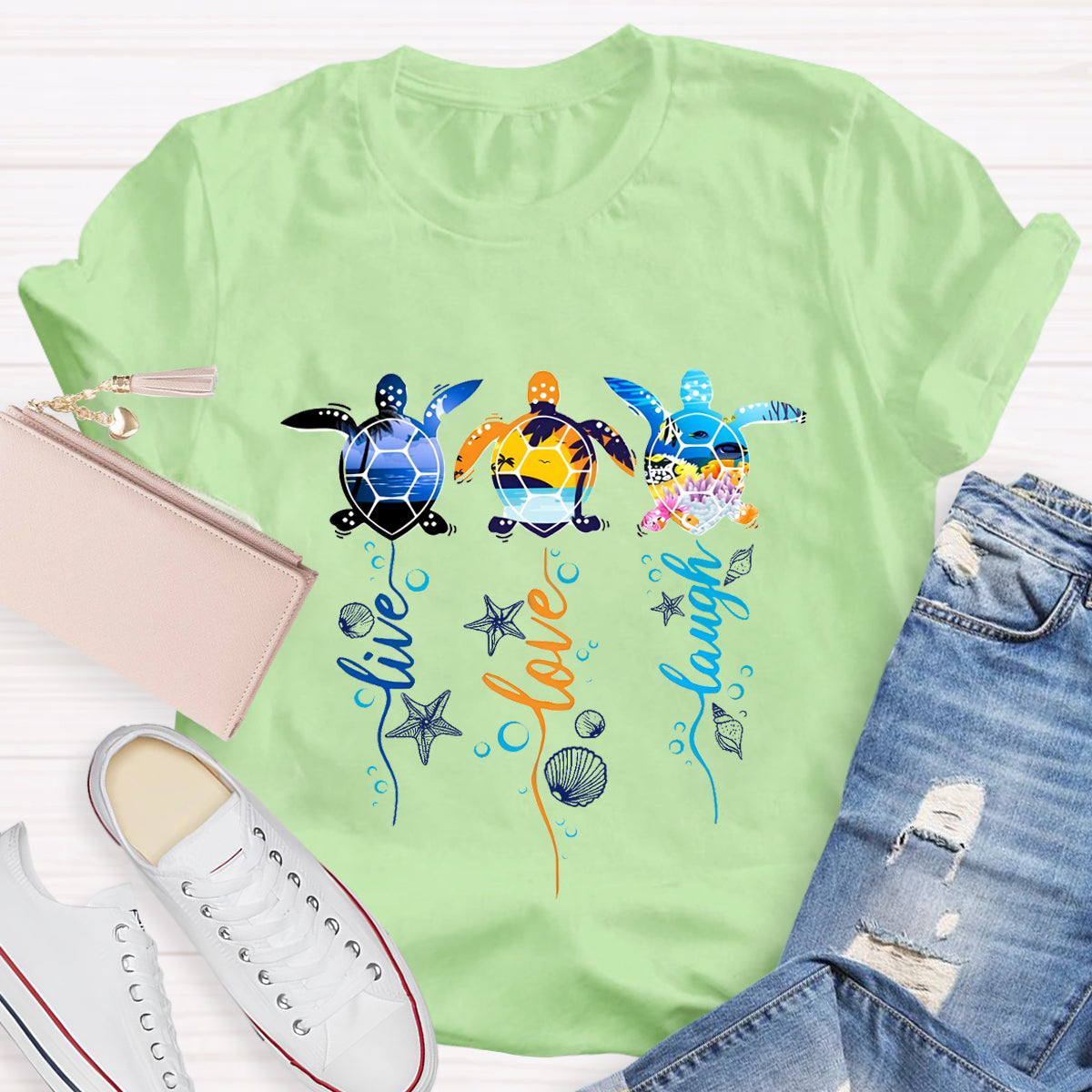 Purple and Pink Sea Turtle Swimming in Blue Ocean T-Shirt