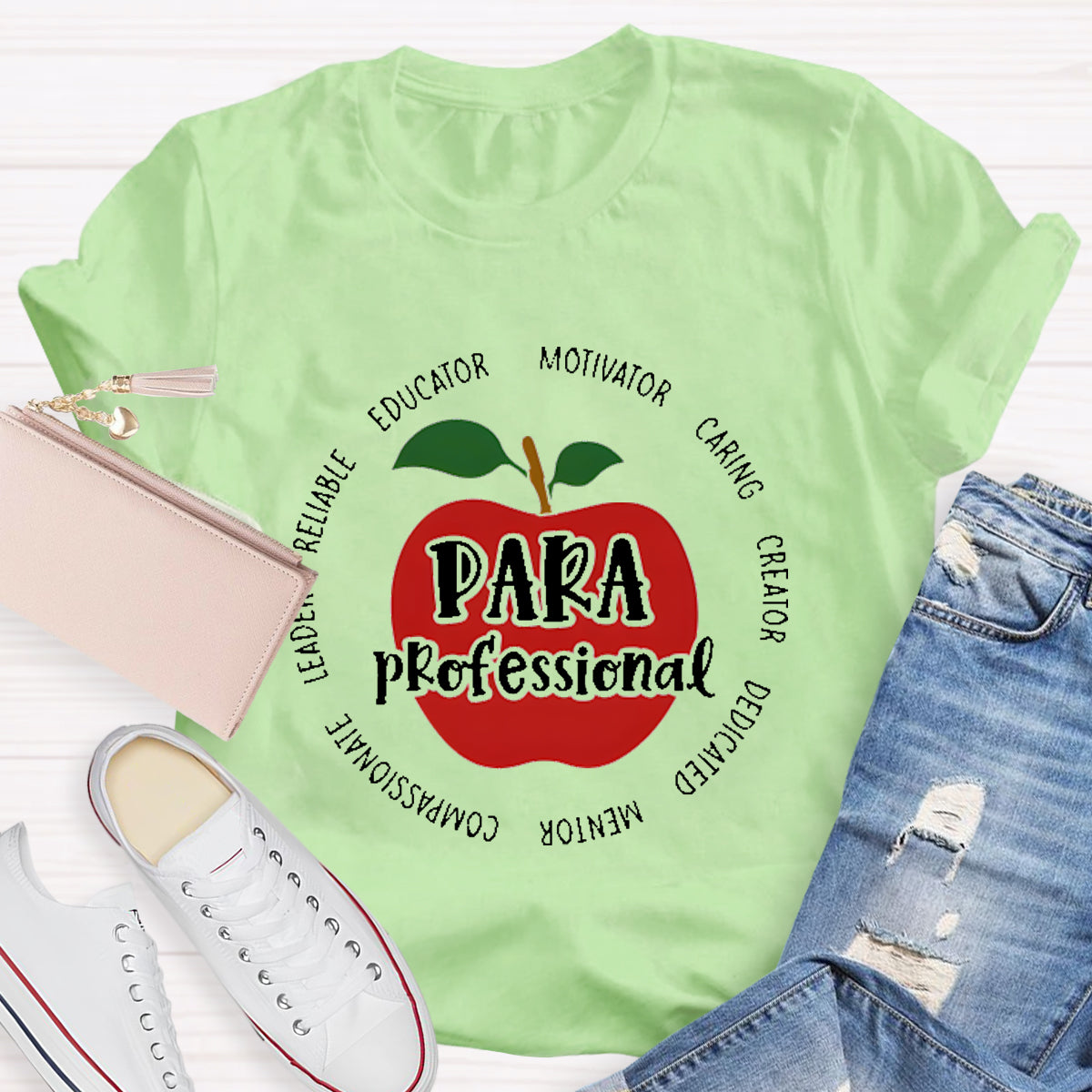 Para Paraprofessional Educator Motivator Red Apple Teacher T-Shirt