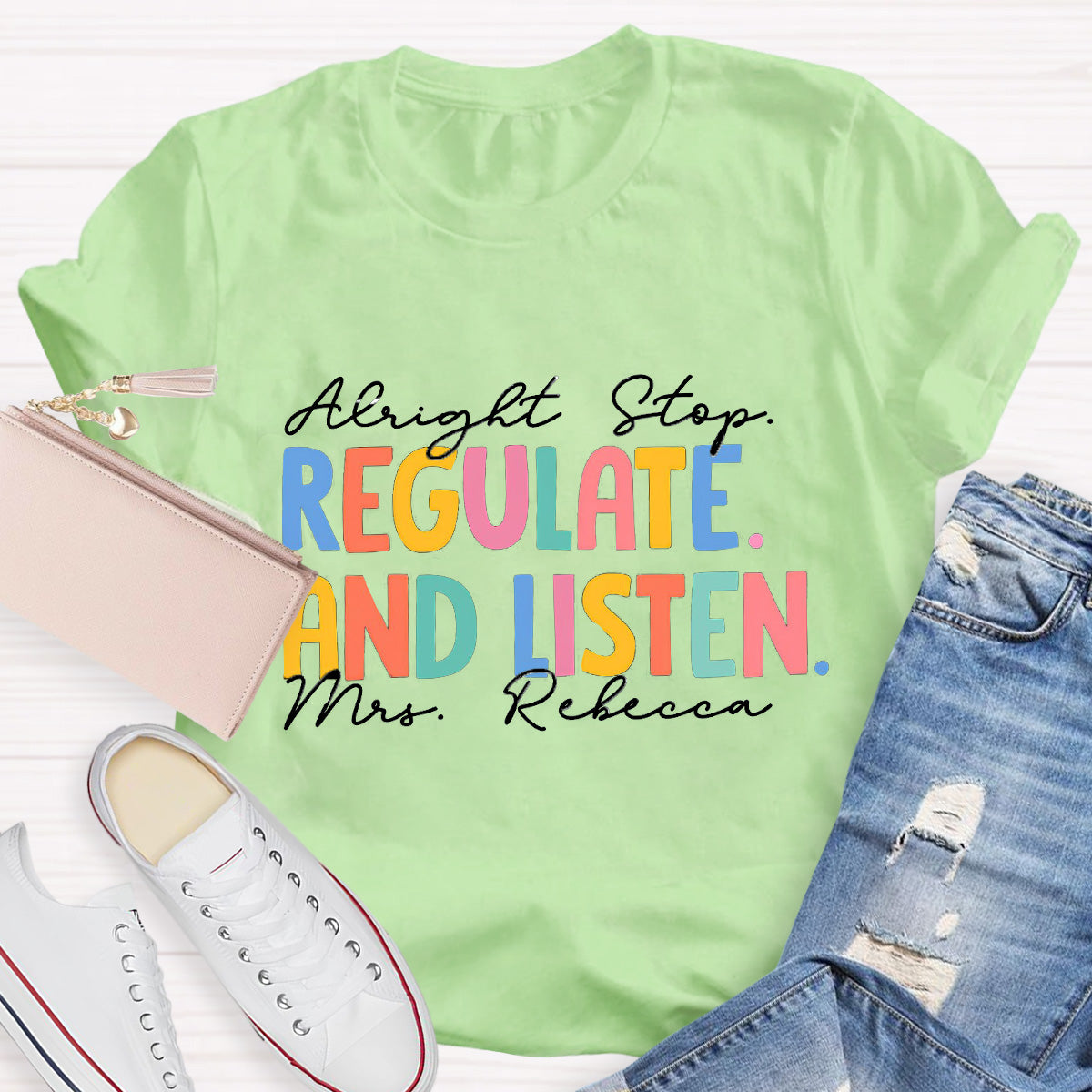 Personalized Name Regulate And Listen Teacher T-Shirt