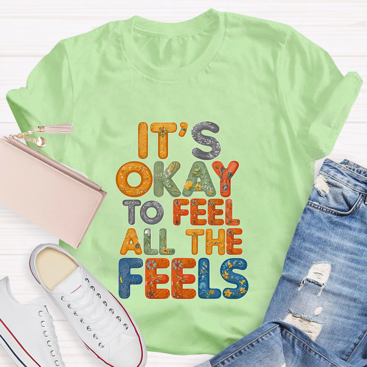 It's Okay To Feel All The Feels Retro Prints T-Shirt