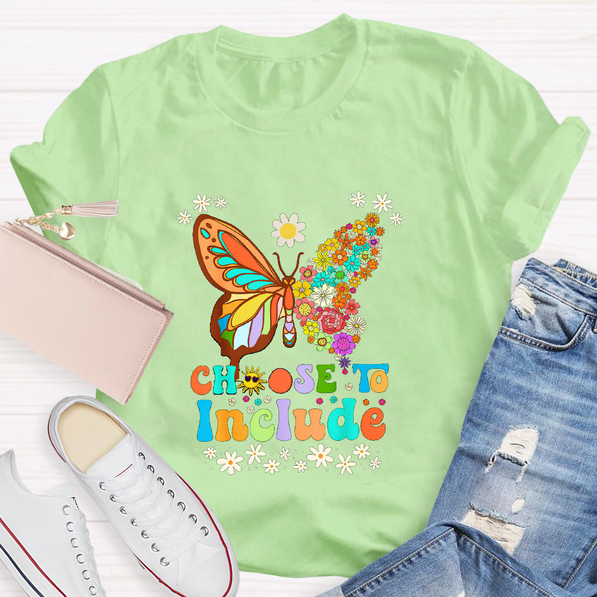 Choose To Include Floral Butterfly Teacher T-Shirt