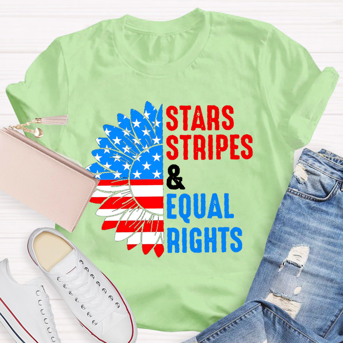 Stars Stripes And Equal Rights Sunflower Teacher T-Shirt