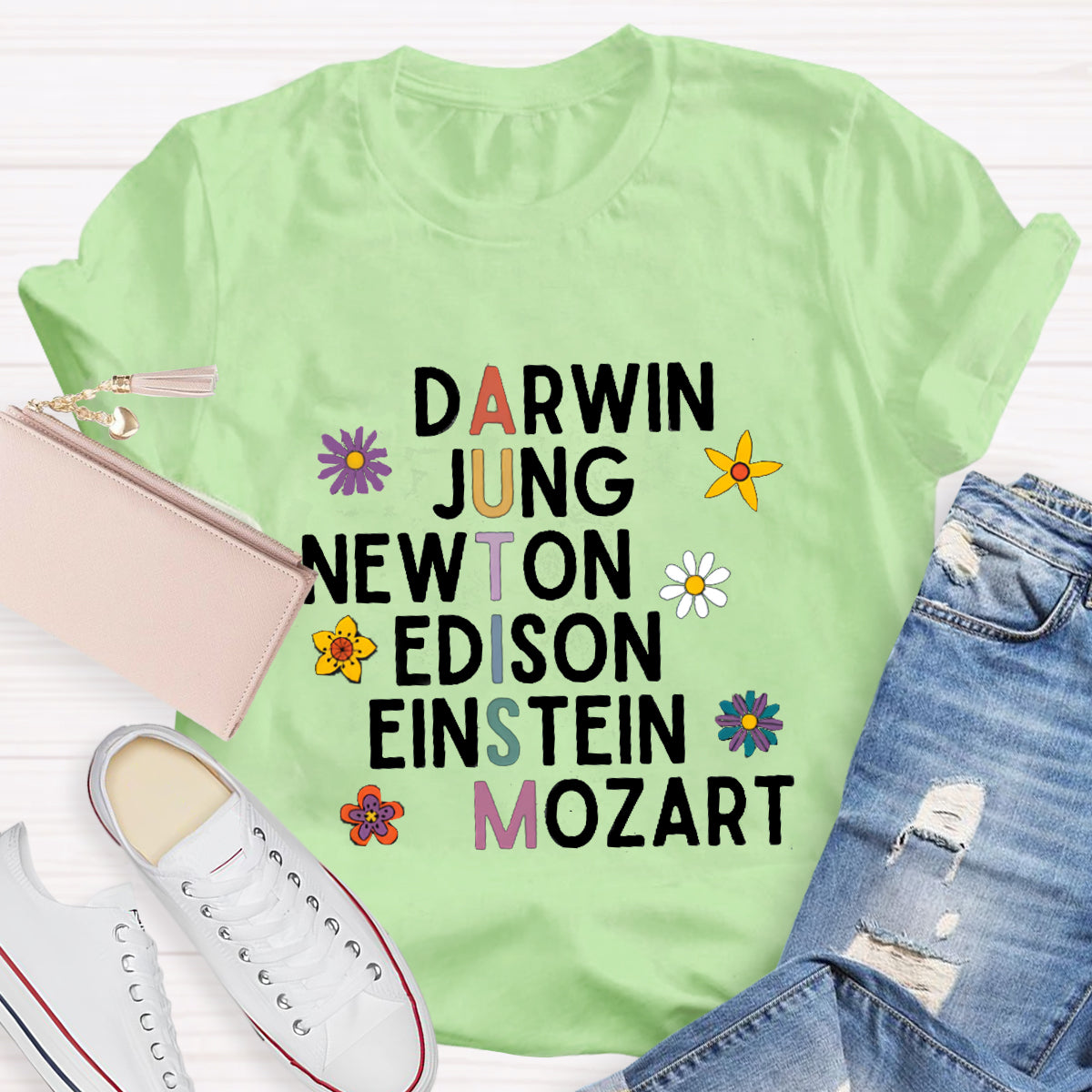 Darwin Jung Newton Einstein Edison Mozart Autism Teacher T-Shirt
