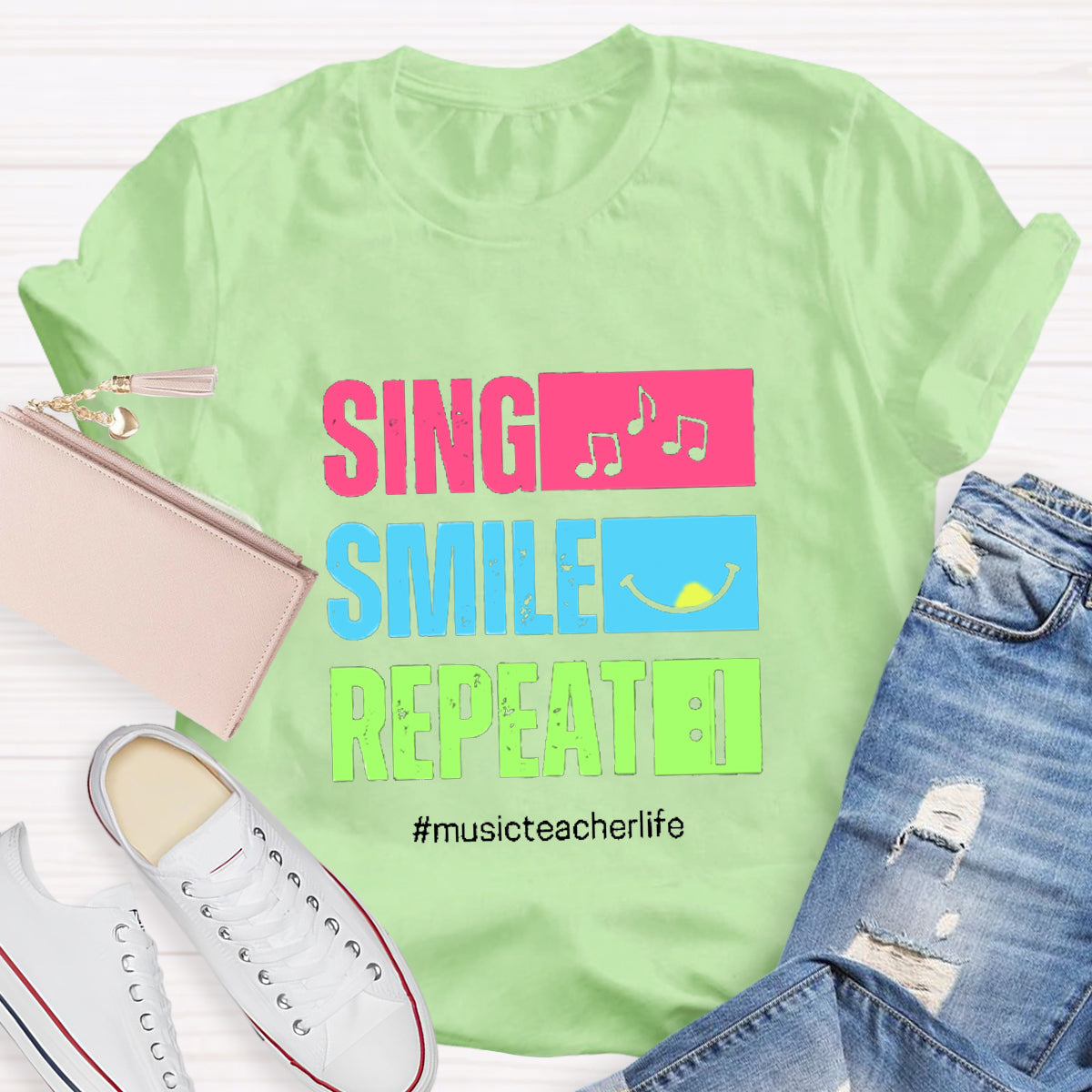Sing Smile Repeat Music Teacher T-Shirt