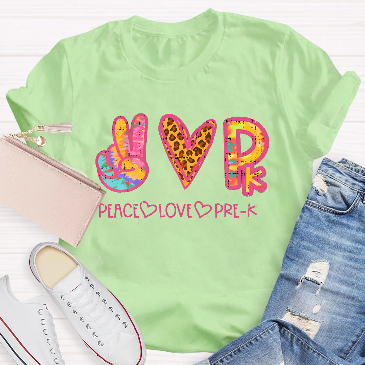 Personalized Grade Peace Love Prek Teacher T-Shirt