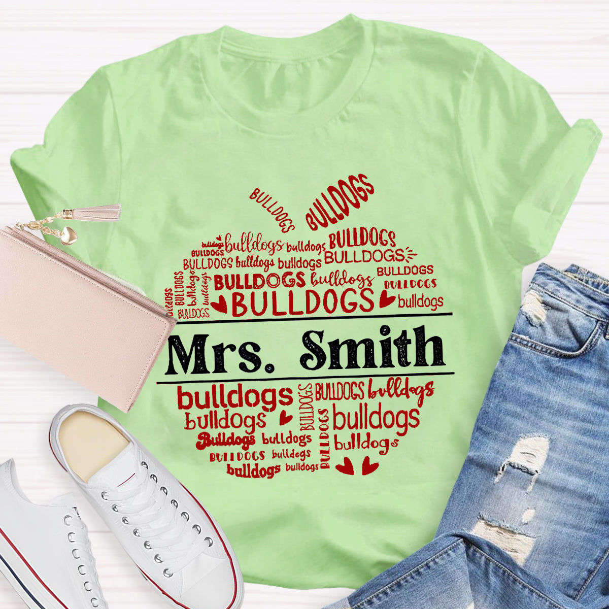 Personalized Name And Mascot bulldogs Teacher T-Shirt
