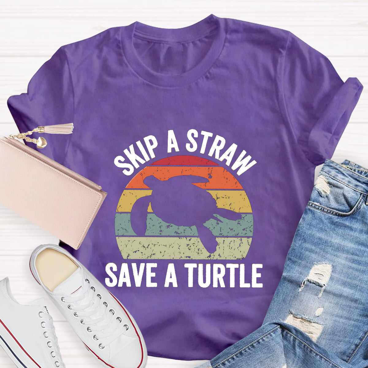 Skip A Straw Save A Turtle Earth Day T-Shirt
