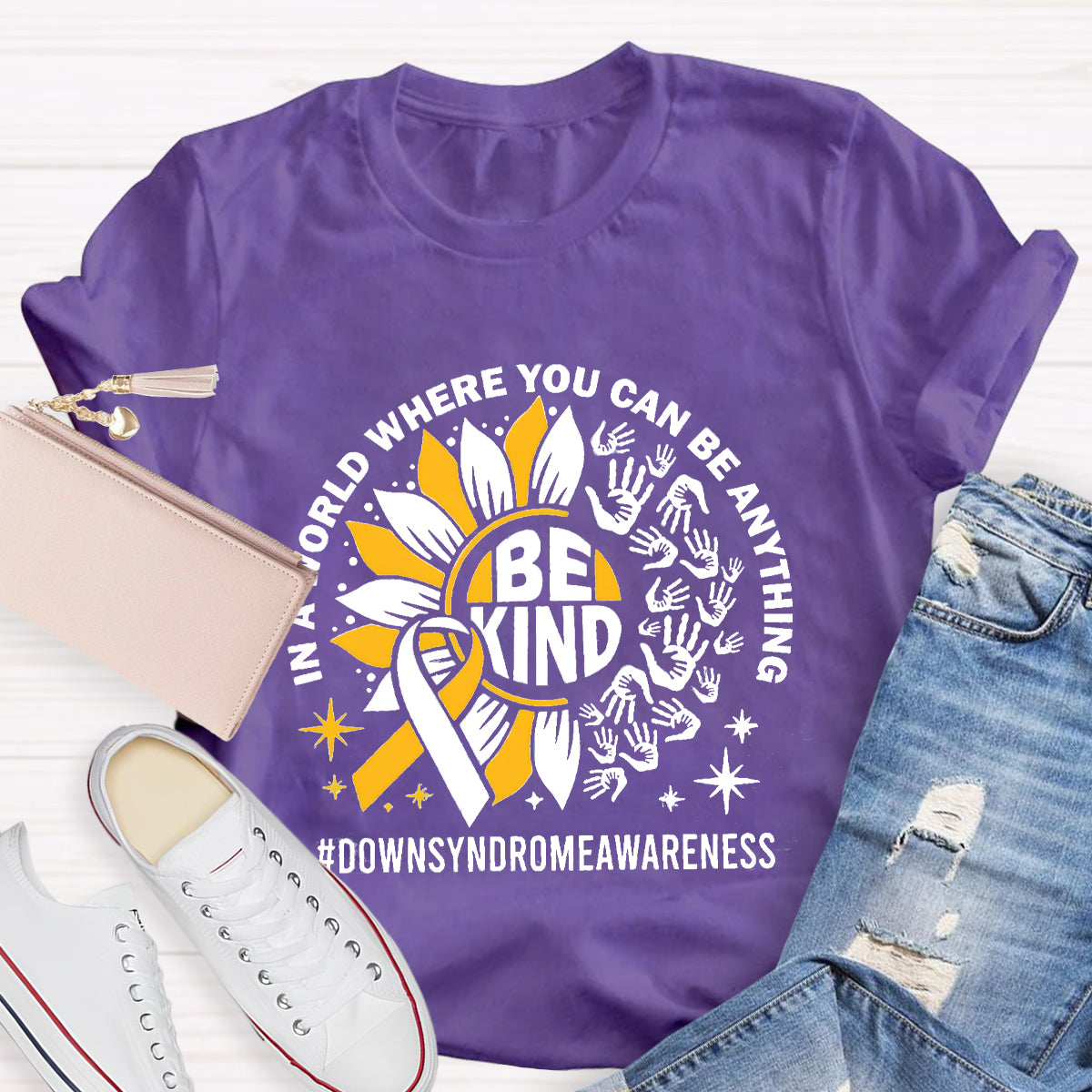Be Kind Down Syndrome Awarenes Teacher T-Shirt