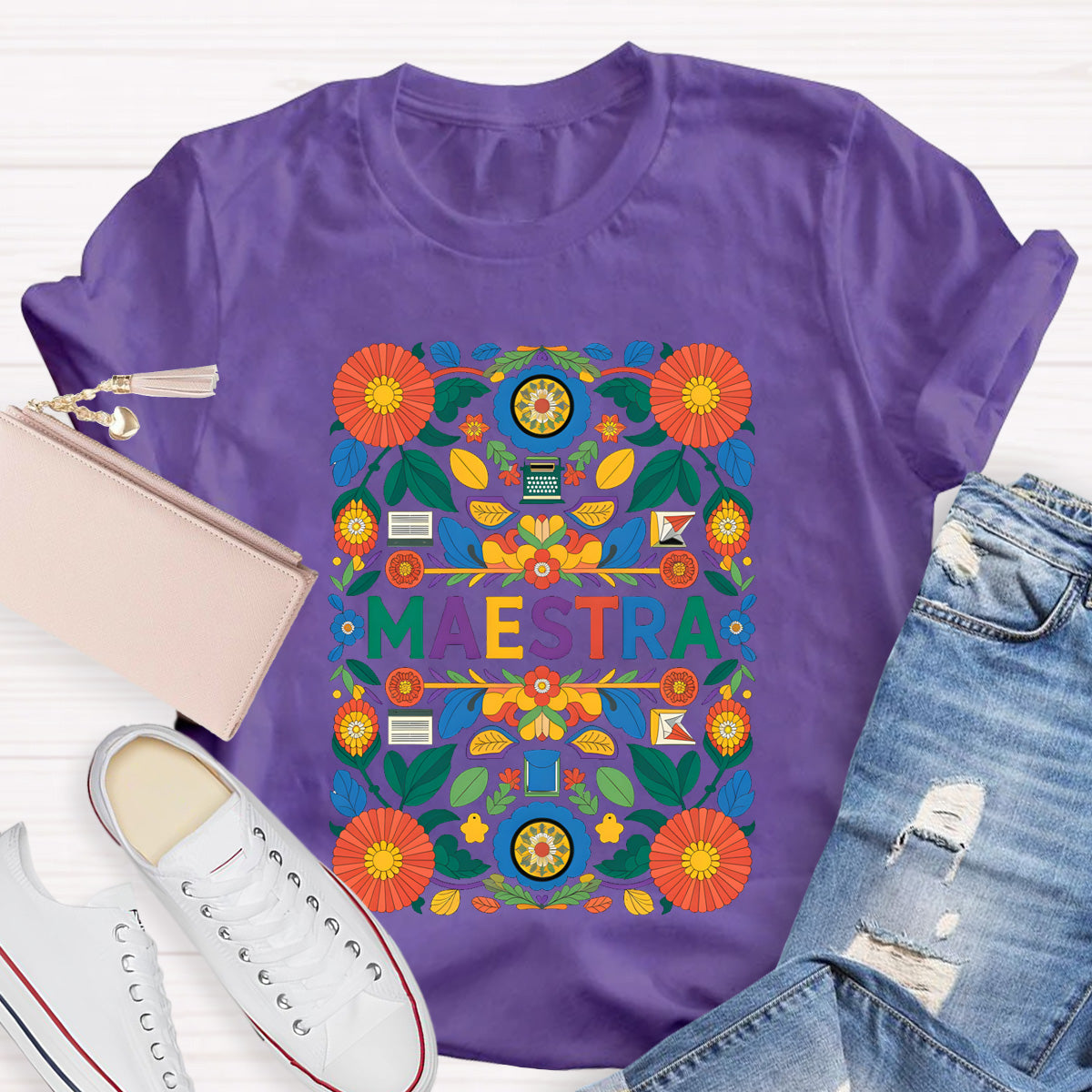 Vintage Floral Maestra Teacher T-Shirt