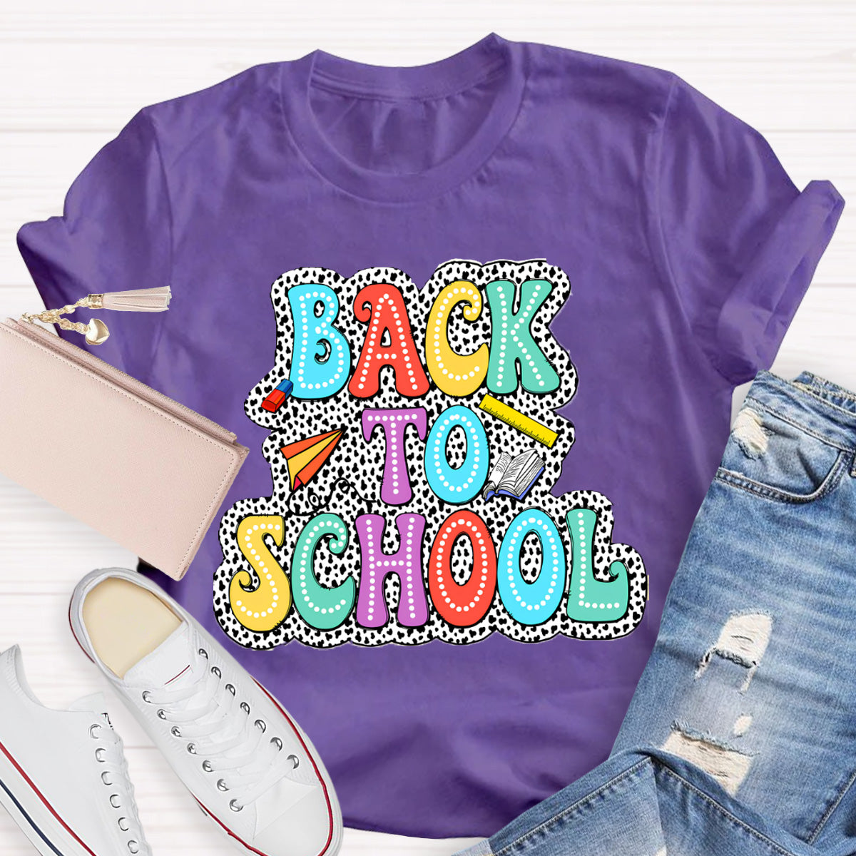 Welcome Back To School Dot Printed Teacher T-Shirt