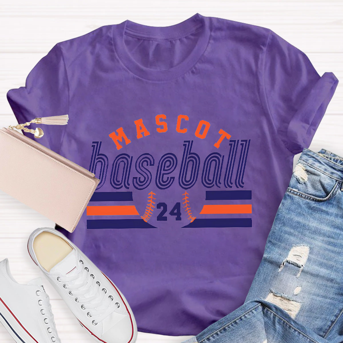 Personalized Mascot And Number Baseball Game T-Shirt