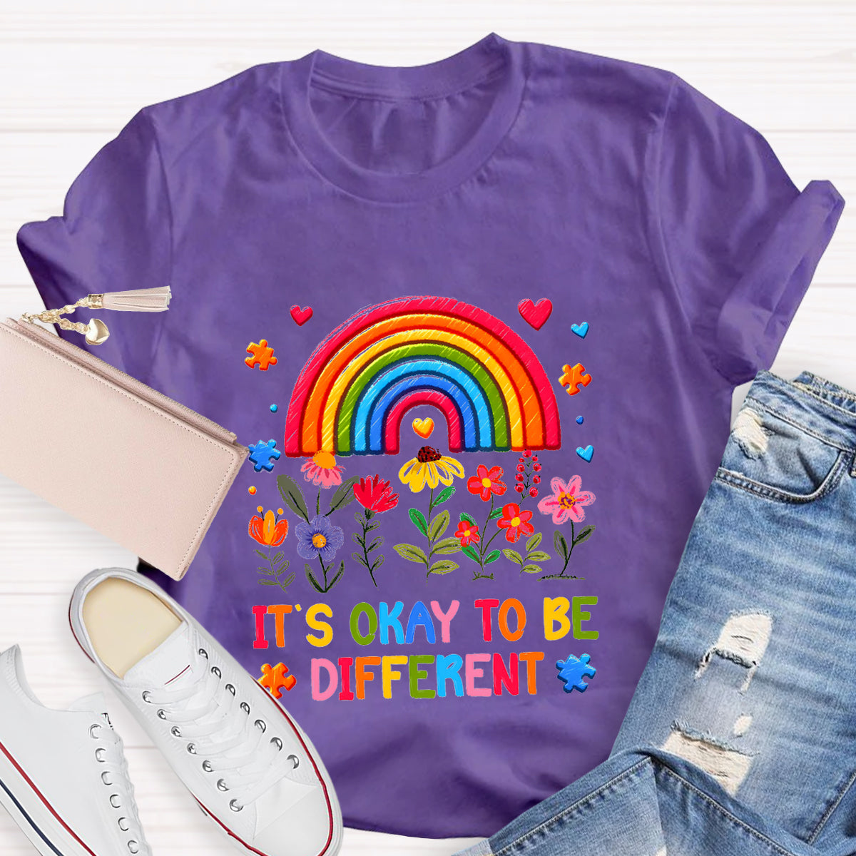 It's Okay to Be Different Floral Rainbow T-Shirt