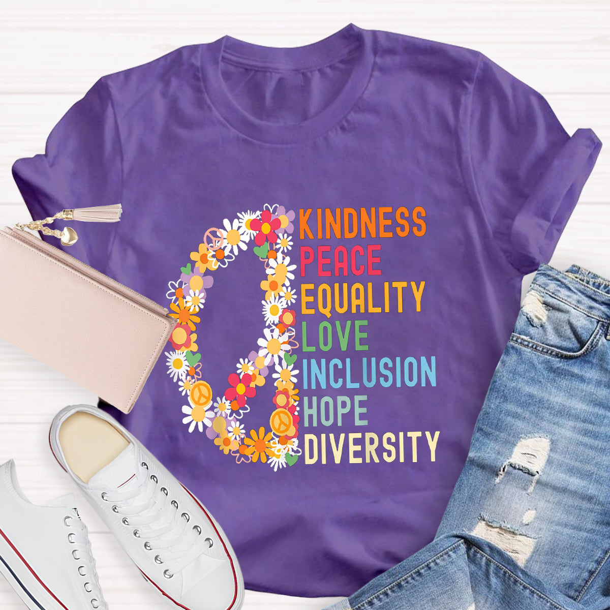 Kindness Peace And Love Flower Peace Sign T-Shirt