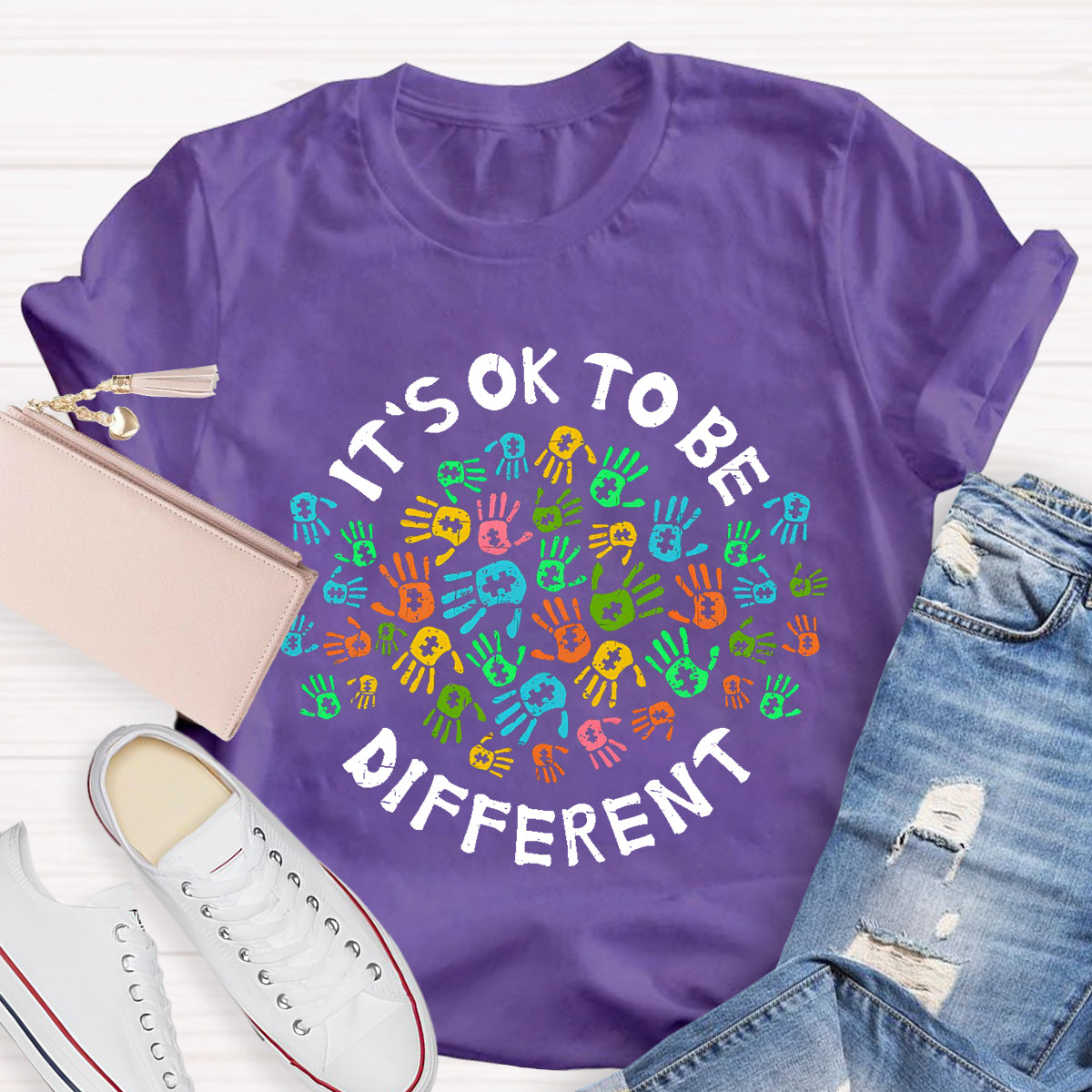 It'S Ok To Be Different Colorful Hands Teacher T-Shirt