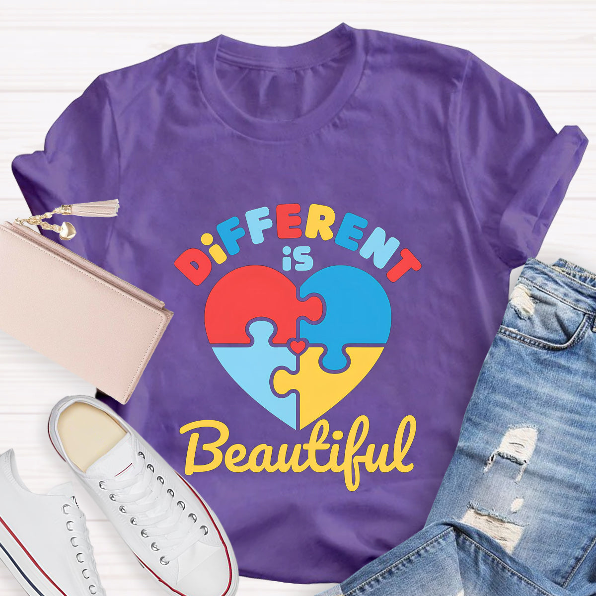 Different Is Beautiful Colorful Heart Teacher T-Shirt