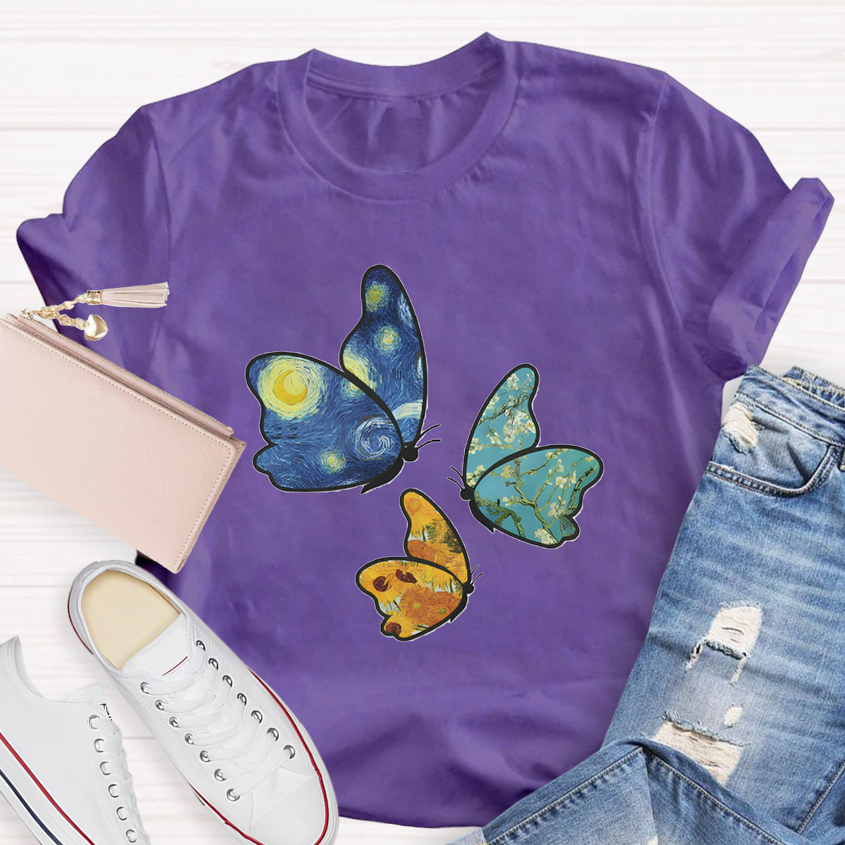 Star Art Butterfly Teacher T-Shirt