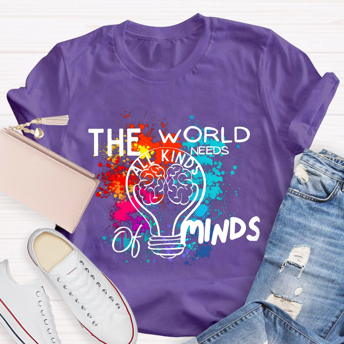 The World Needs All Kinds Of Minds Colorful Brain T-Shirt