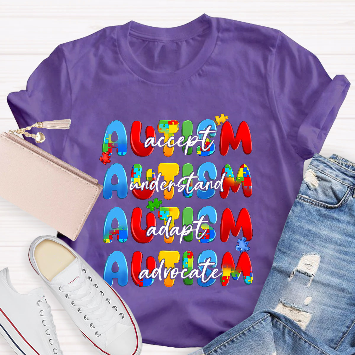 Autism Accept Advocate Adapt Teacher T-Shirt