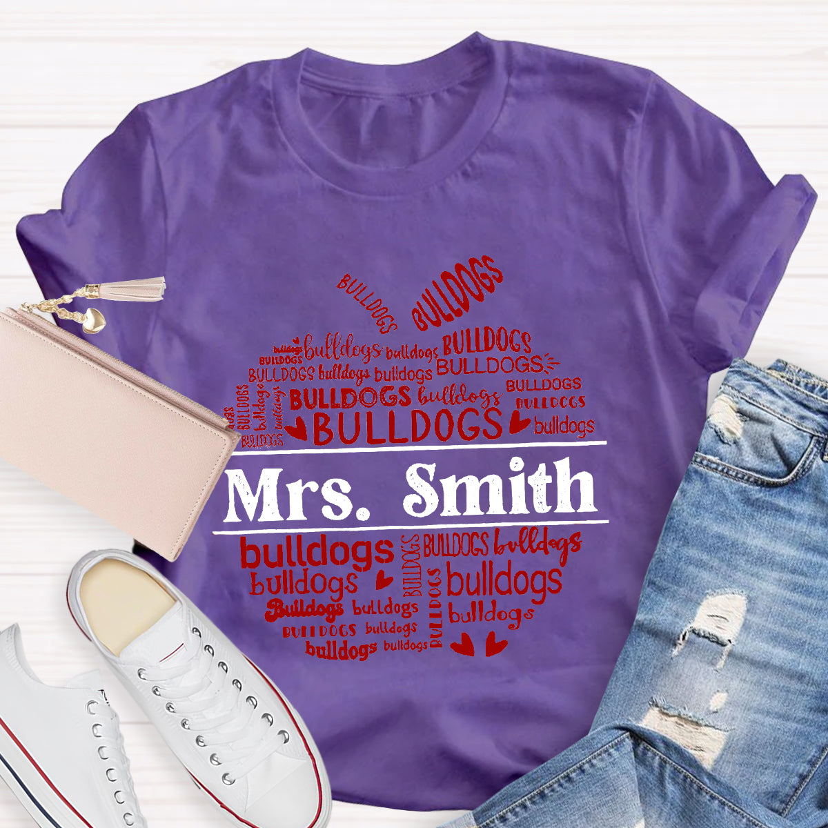 Personalized Name And Mascot bulldogs Teacher T-Shirt