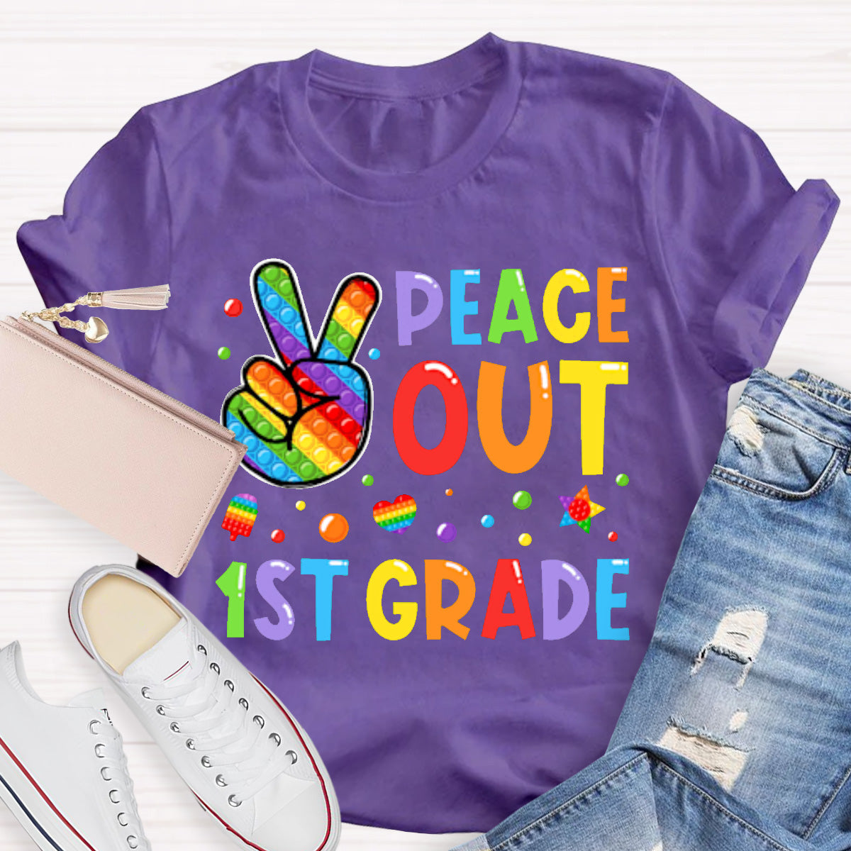 Personalized Grade Peace Out  Teacher T-Shirt