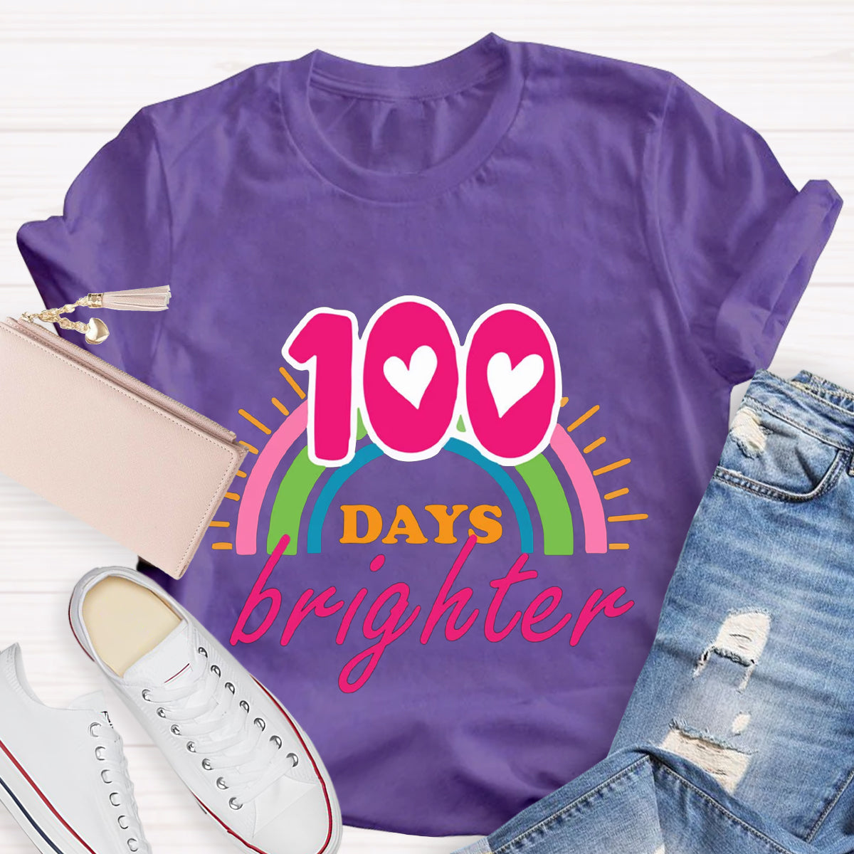 100 Days Brighter Pink Heart T-Shirt