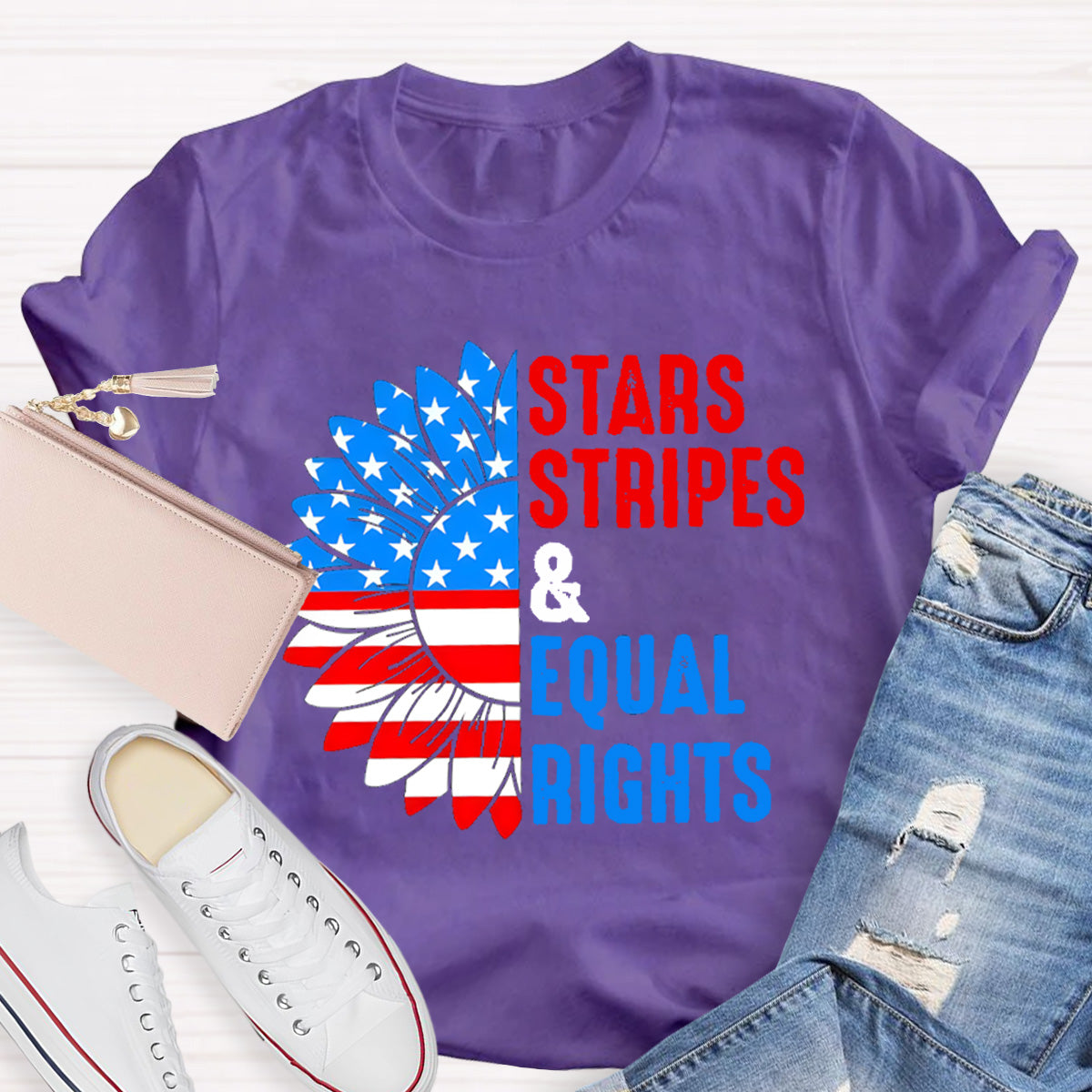 Stars Stripes And Equal Rights Sunflower Teacher T-Shirt