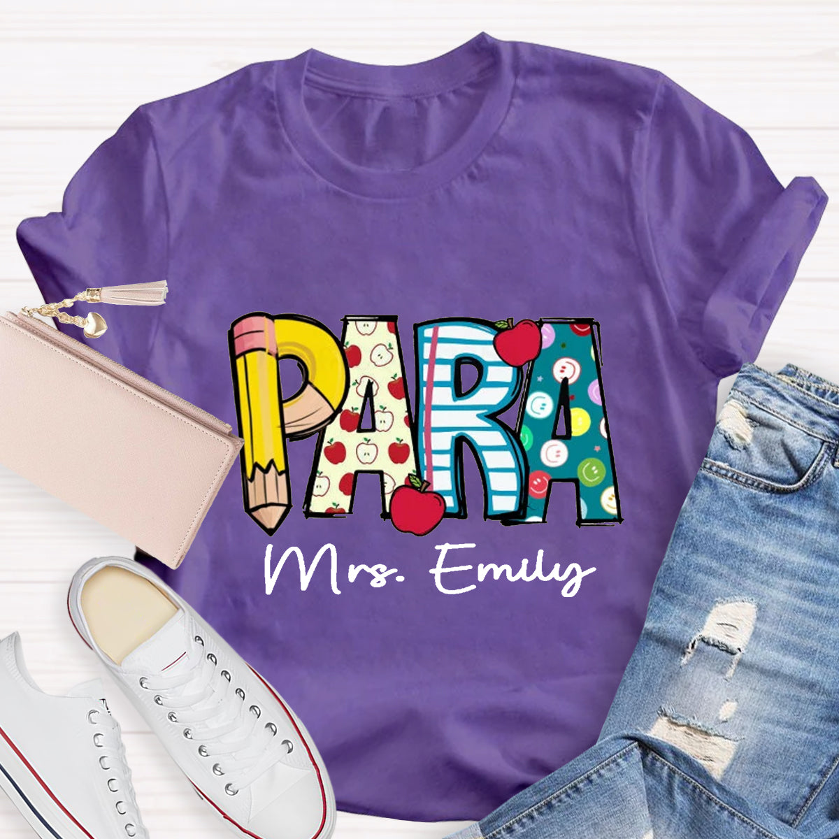 Personalized Para Teacher Name Apple Teacher T-Shirt