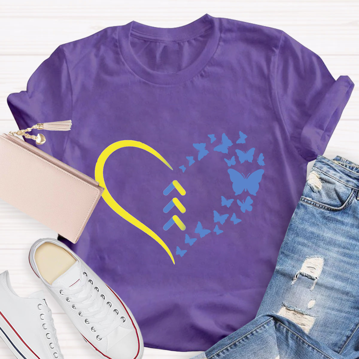 Blue Butterfly World Down Syndrome 3.21 Day T-Shirt