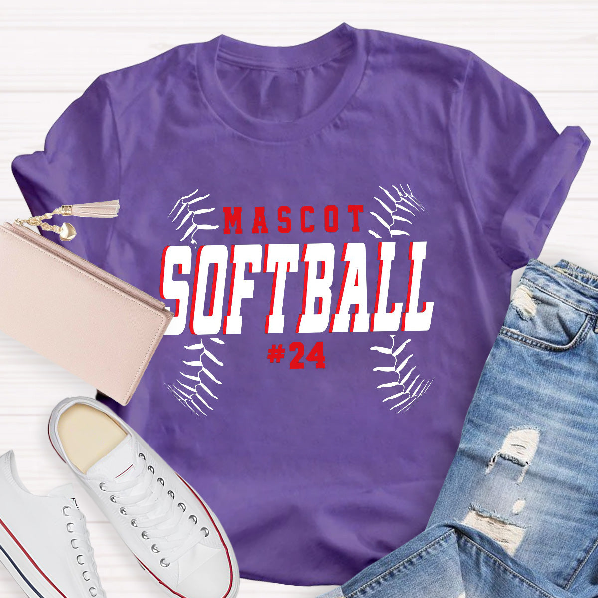 Personalized Mascot And Number Softball Game T-Shirt