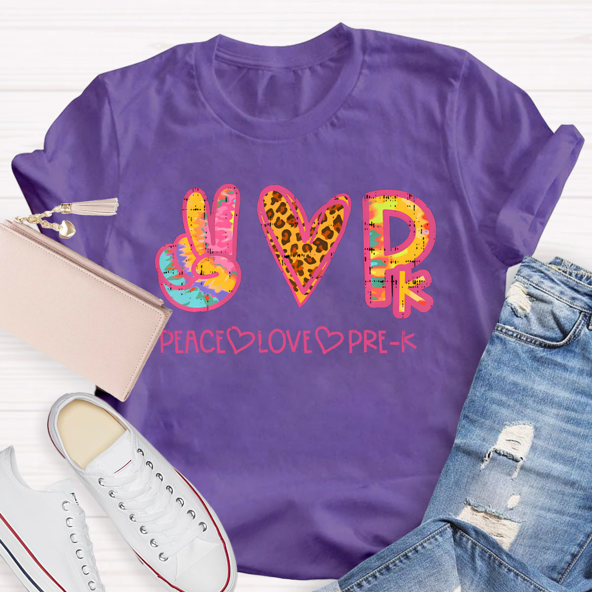 Personalized Grade Peace Love Prek Teacher T-Shirt