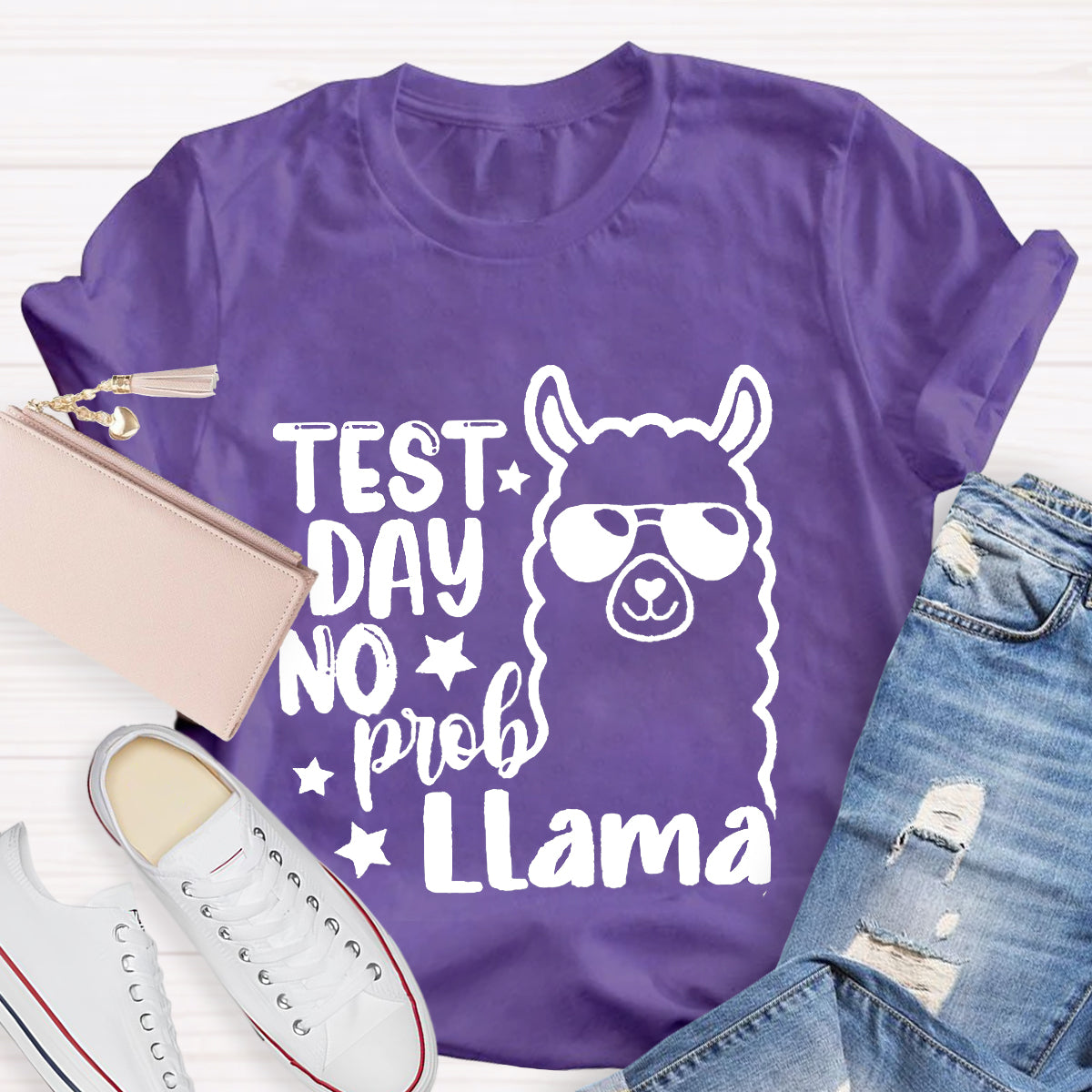 Test Day No Prob Llama Teacher T-Shirt