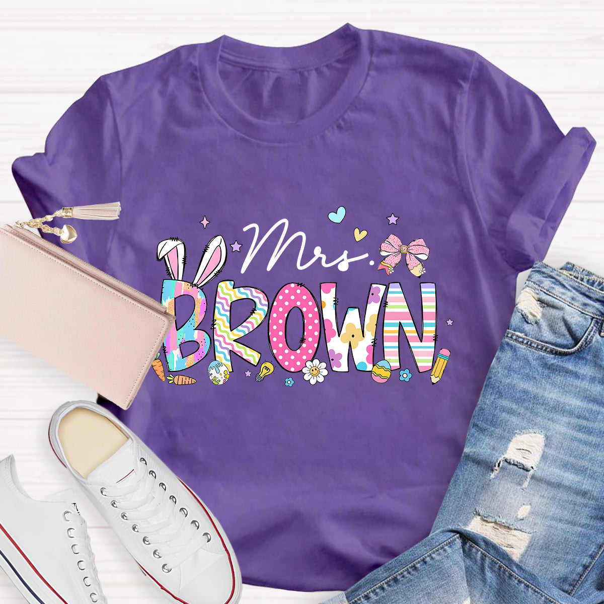 Personalized Easter Teacher Name Mrs Brown T-Shirt