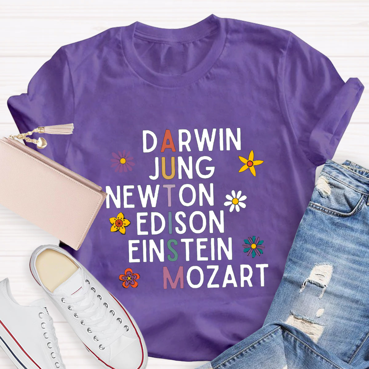 Darwin Jung Newton Einstein Edison Mozart Autism Teacher T-Shirt