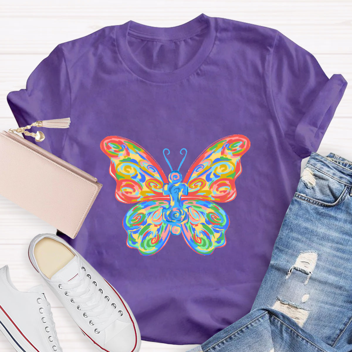 Colorful Butterfly Teacher T-Shirt