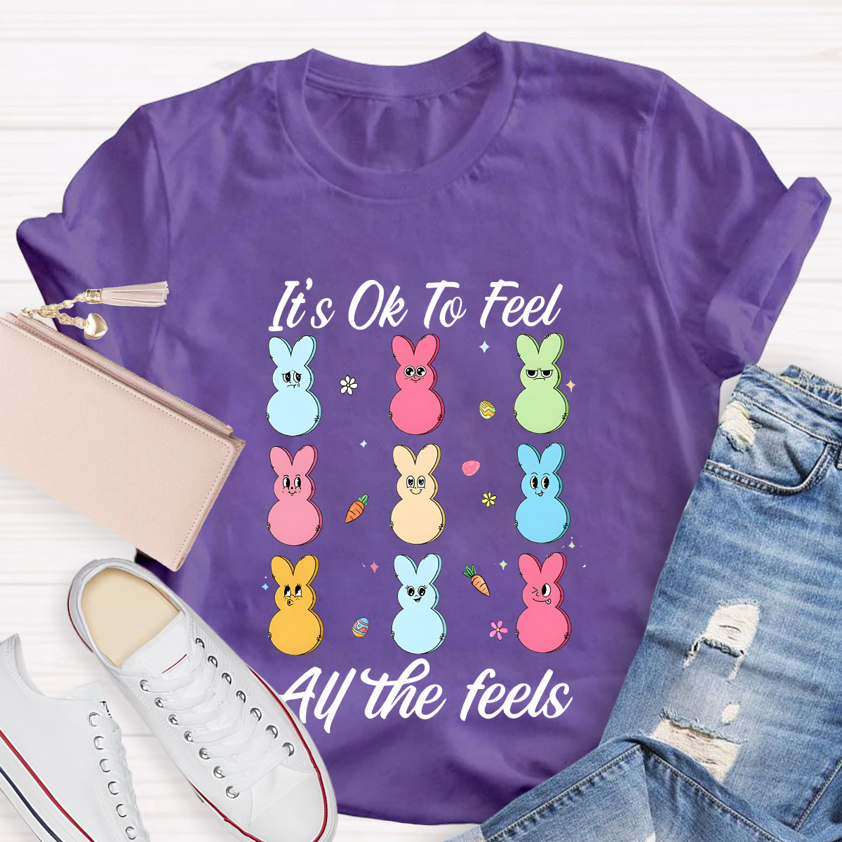 It's Ok To Feel All The Feels Bunny Teacher T-Shirt