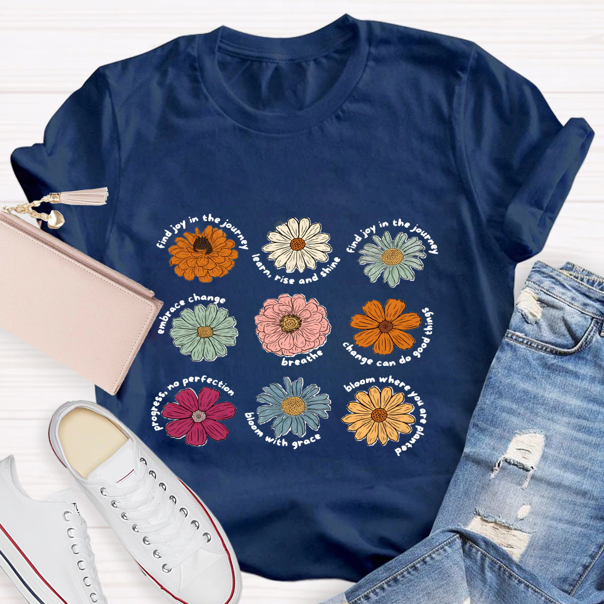 Find Joy In The Journey Learn Rise And Shine Floral T-Shirt