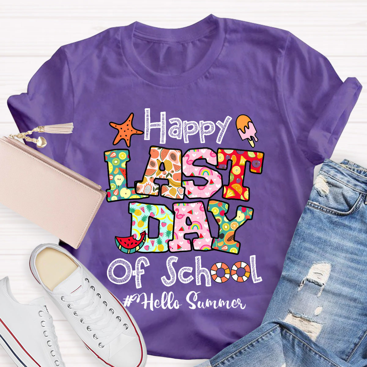 Hello Summer Happy Last Day Of School  Teacher T-Shirt