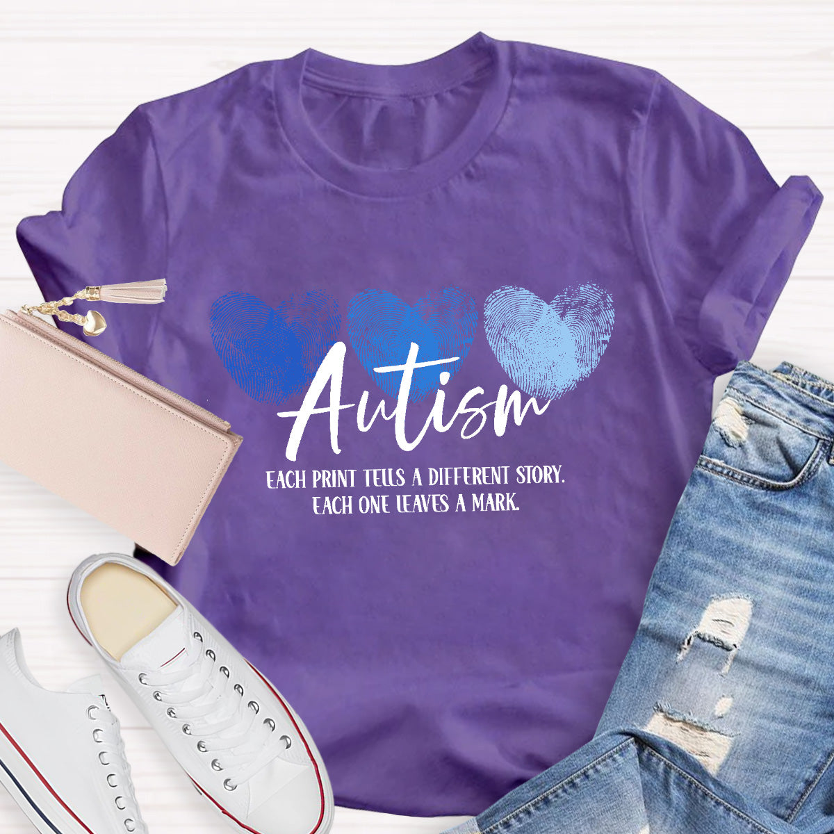 Autism Each One Leaves A Mark Teacher T-Shirt