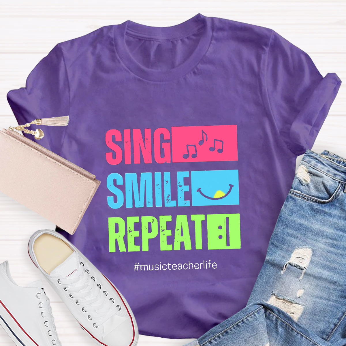 Sing Smile Repeat Music Teacher T-Shirt