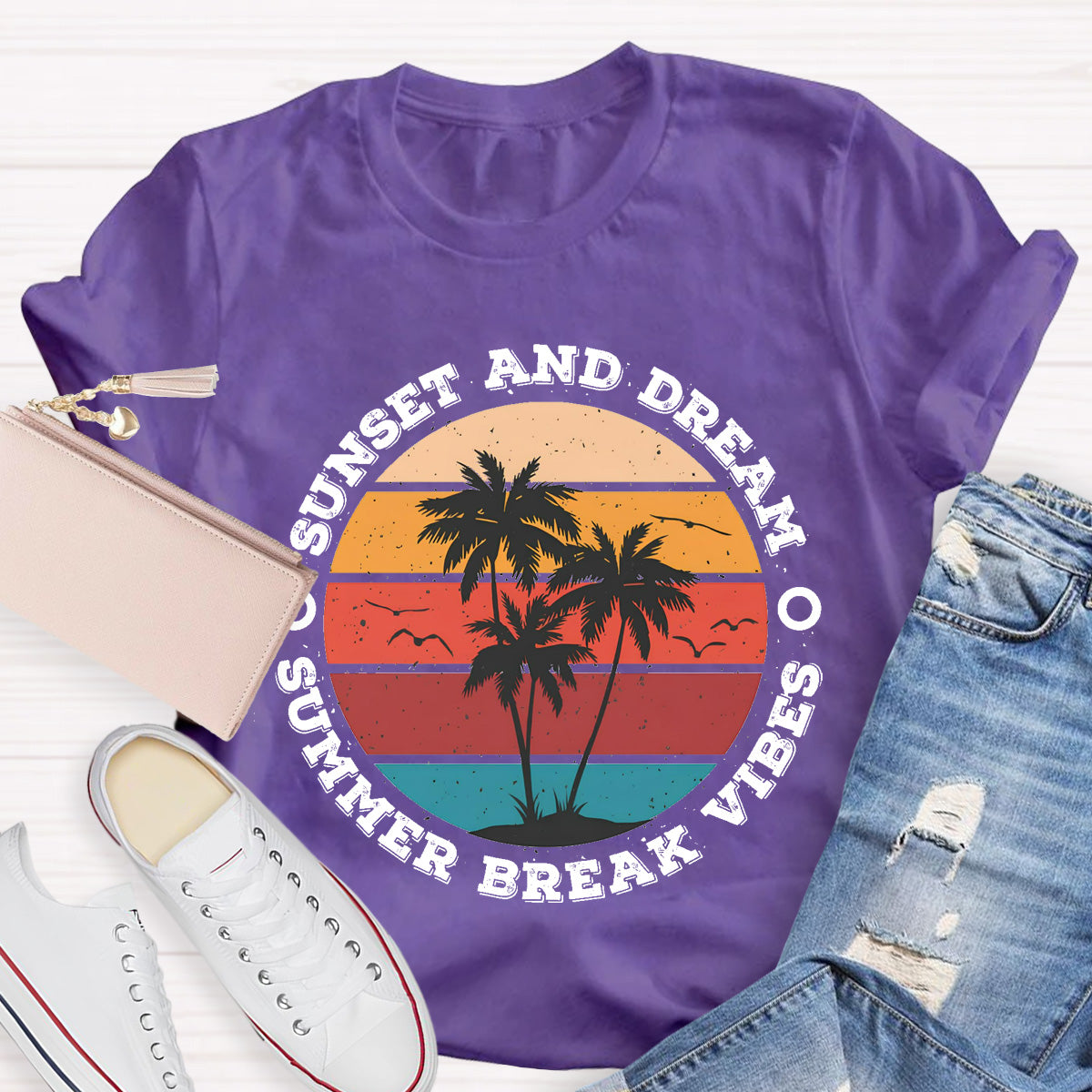 Sunset And Dream Summer Break Vibes Teacher T-Shirt