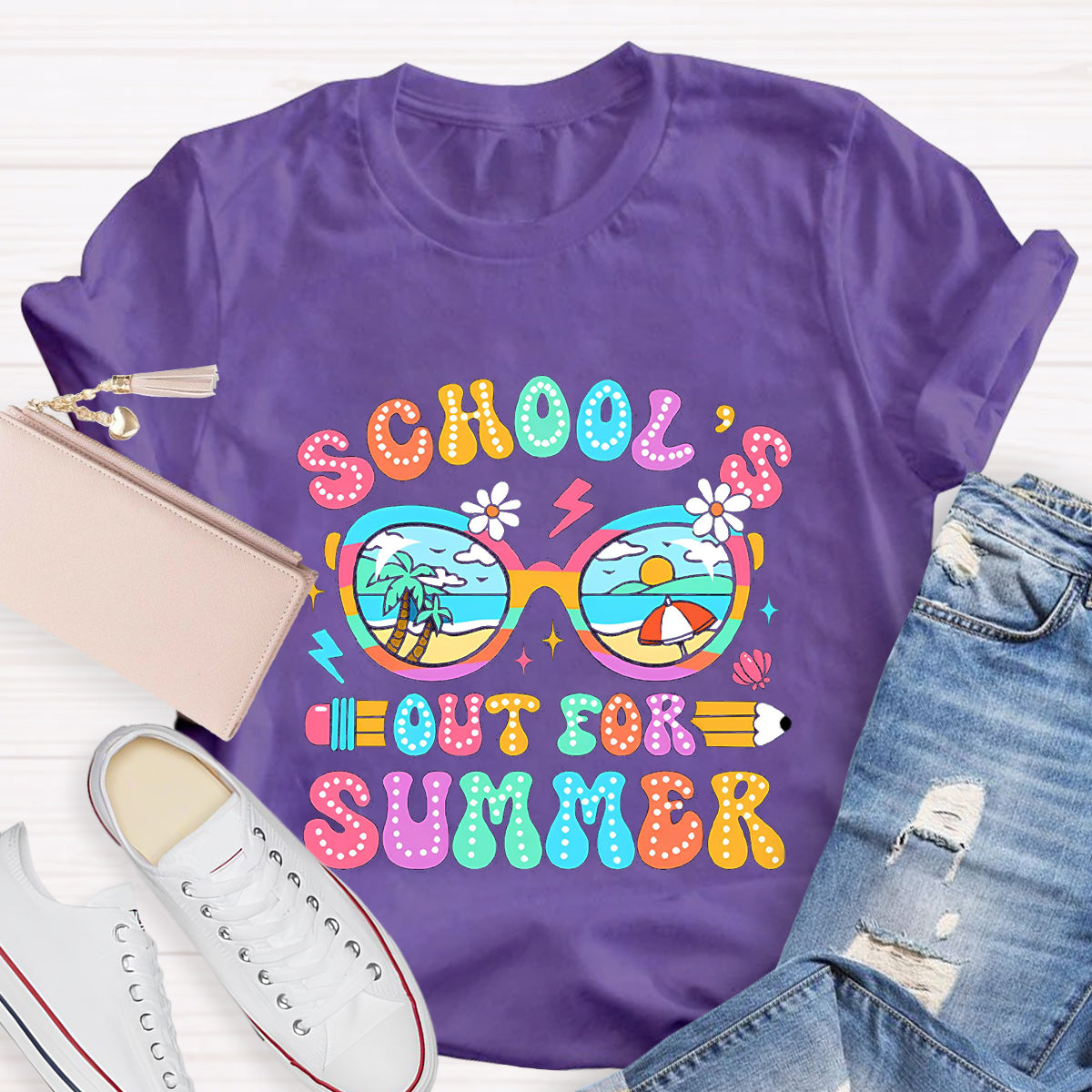 School's Out For Summer Beach Pencil Teacher T-Shirt