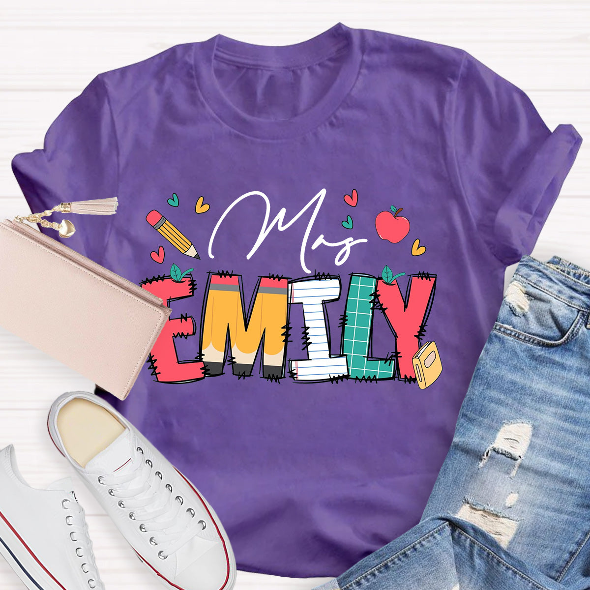Personalize Name Apple Teacher T-Shirt